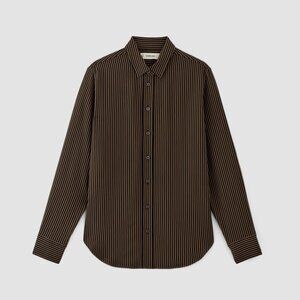 Everlane City Stripe Button-Up Shirt in Black & Brown, Size 6